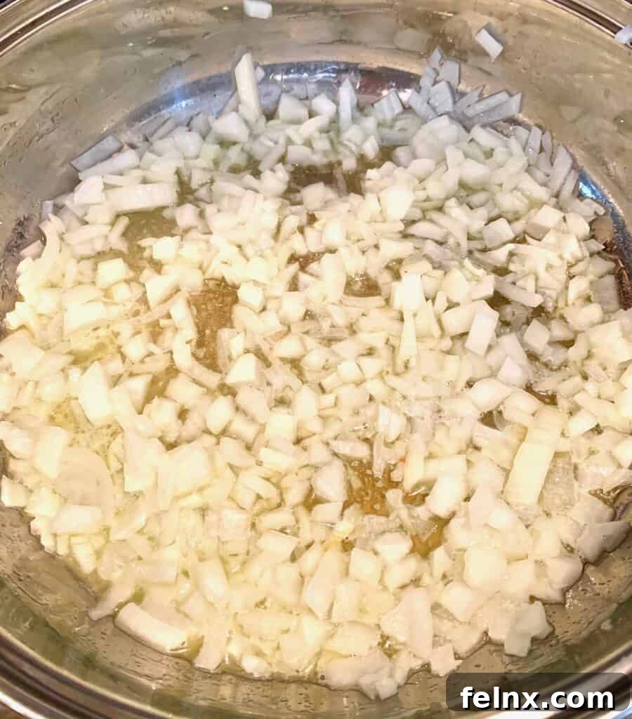 Sautéing onions for turkey tetrazzini