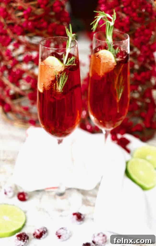 Festive Cranberry and Pomegranate Bellini in elegant glasses
