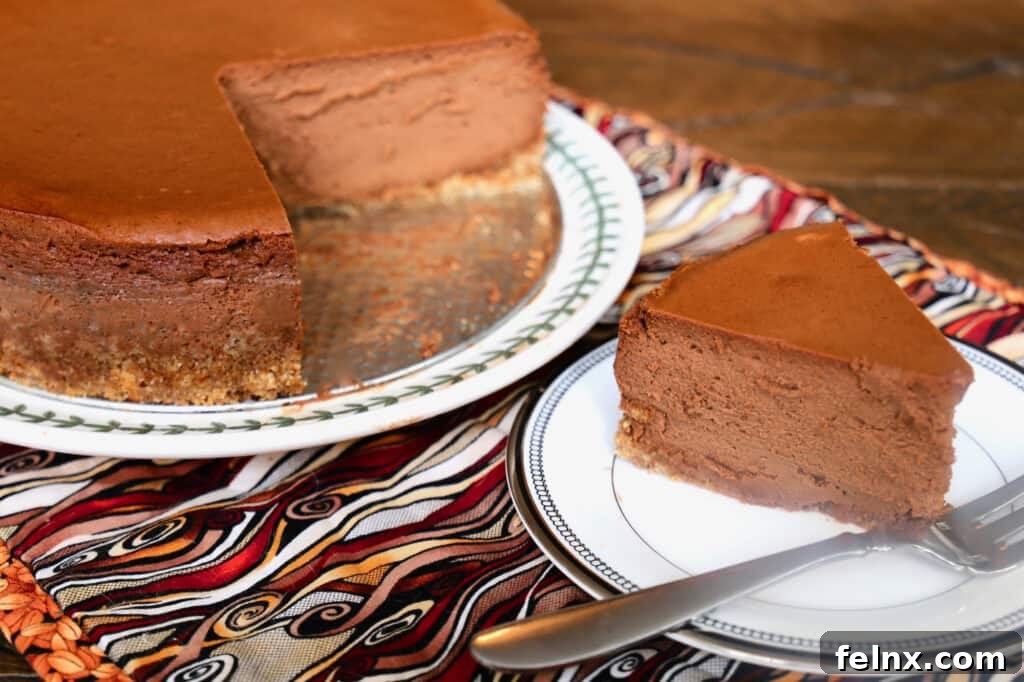 Slicing the Chocolate Espresso Mousse Cheesecake