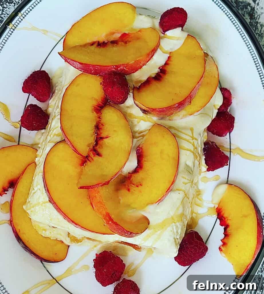 Peach Semifreddo with Raspberries and Honey Drizzle