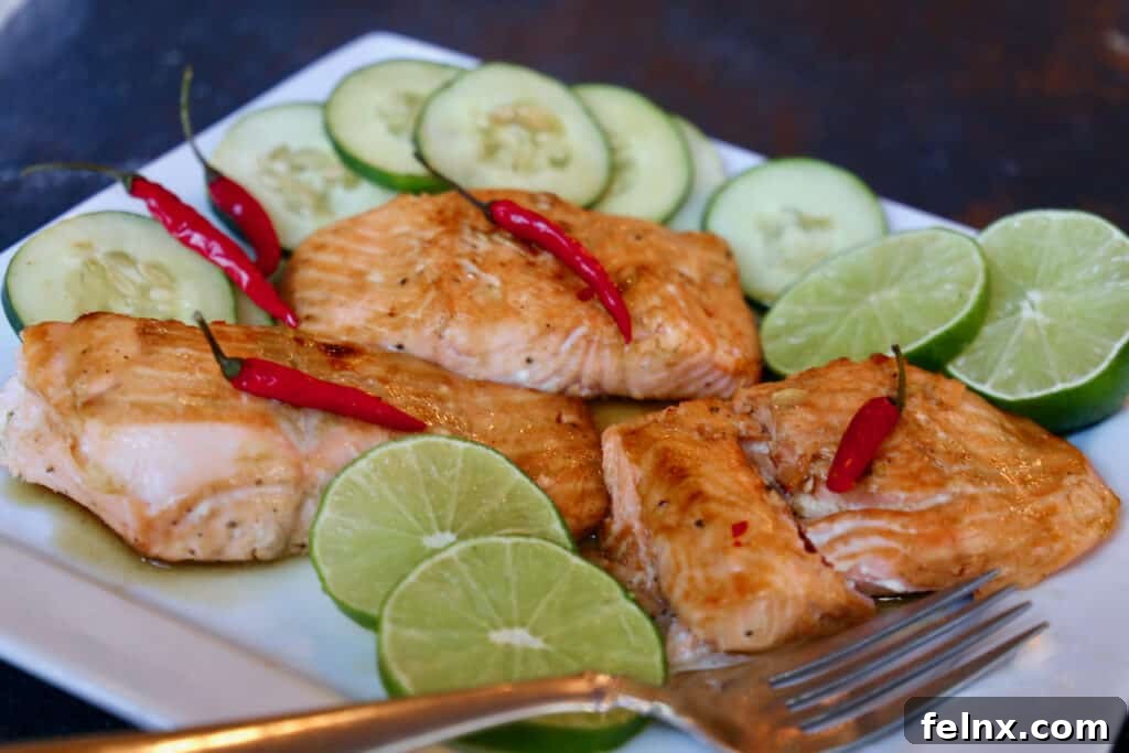 Plated Thai Salmon with cucumber salad