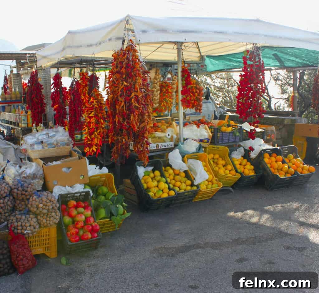 Giant lemons displayed at a traditional Italian fruit stand