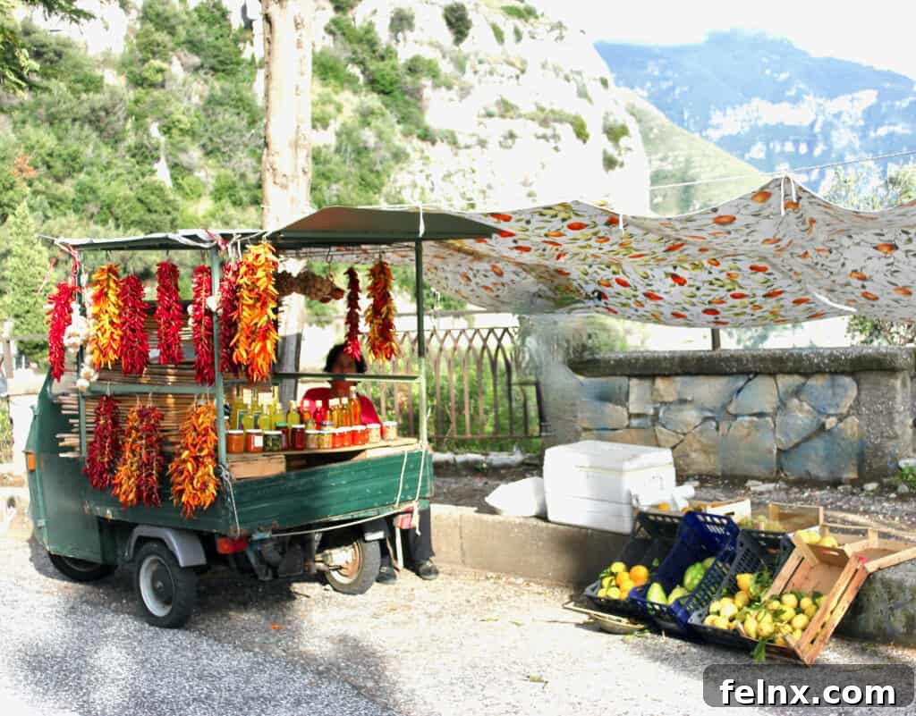 A local woman selling homemade Italian delicacies on the Amalfi Coast