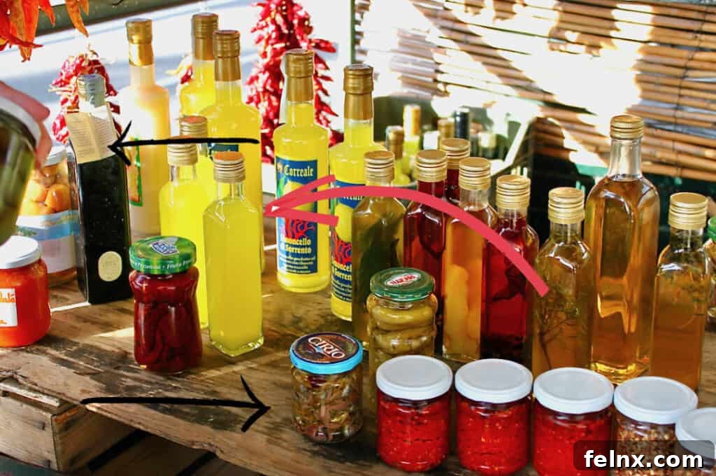 Selection of homemade olives, anchovies, and Limoncello