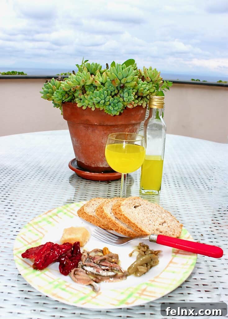 A simple yet delicious Italian antipasto platter enjoyed by the sea