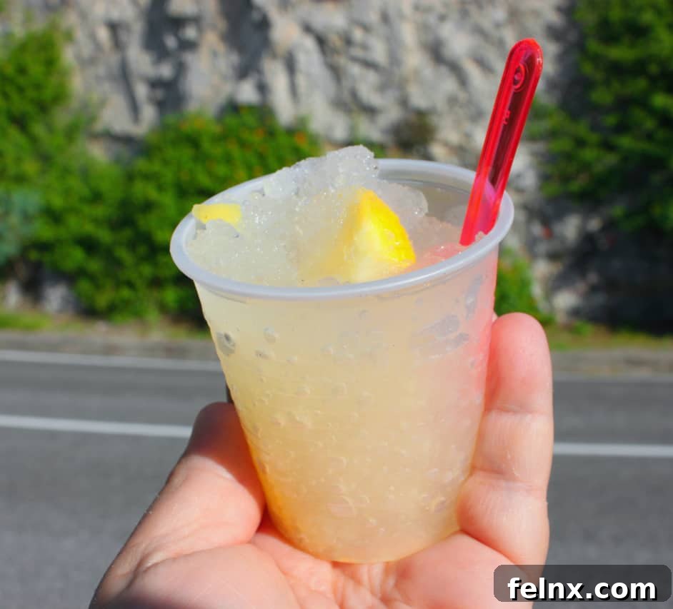 Refreshing lemon granita served in a glass