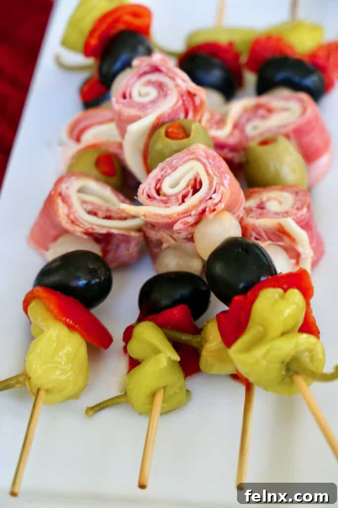The colorful presentation of multiple skewers on a platter