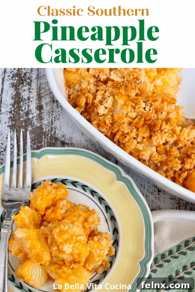 Traditional Southern Pineapple Cheese Casserole ready to serve