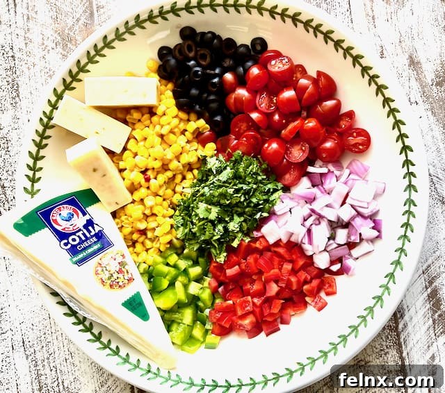 Fresh ingredients for Mexican Street Corn Pasta Salad