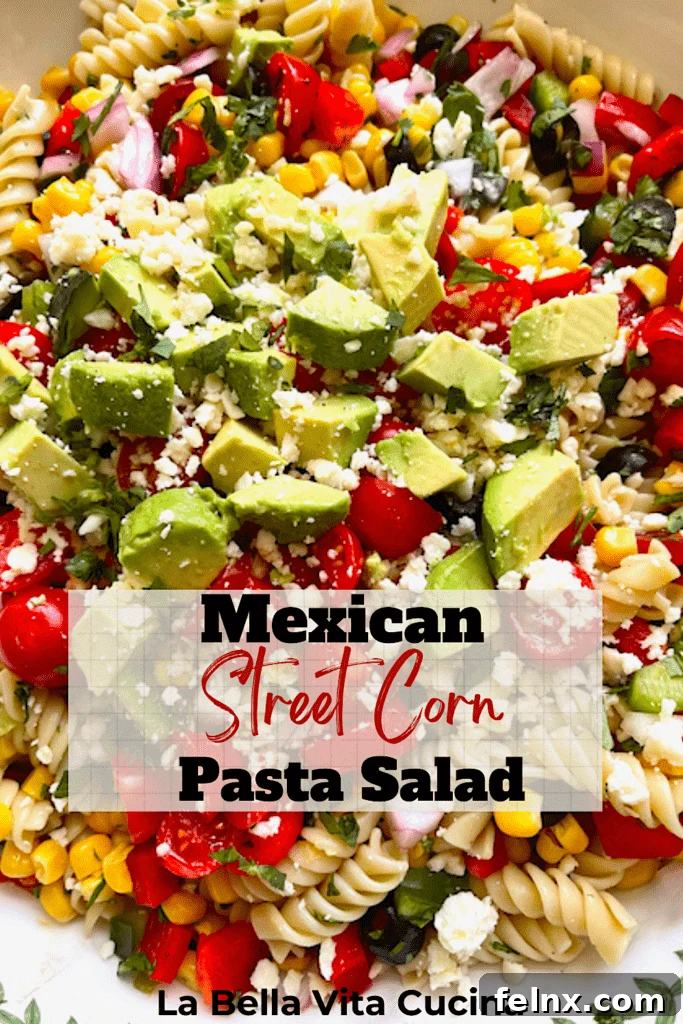 Pinterest Graphic for Mexican Street Corn Pasta Salad