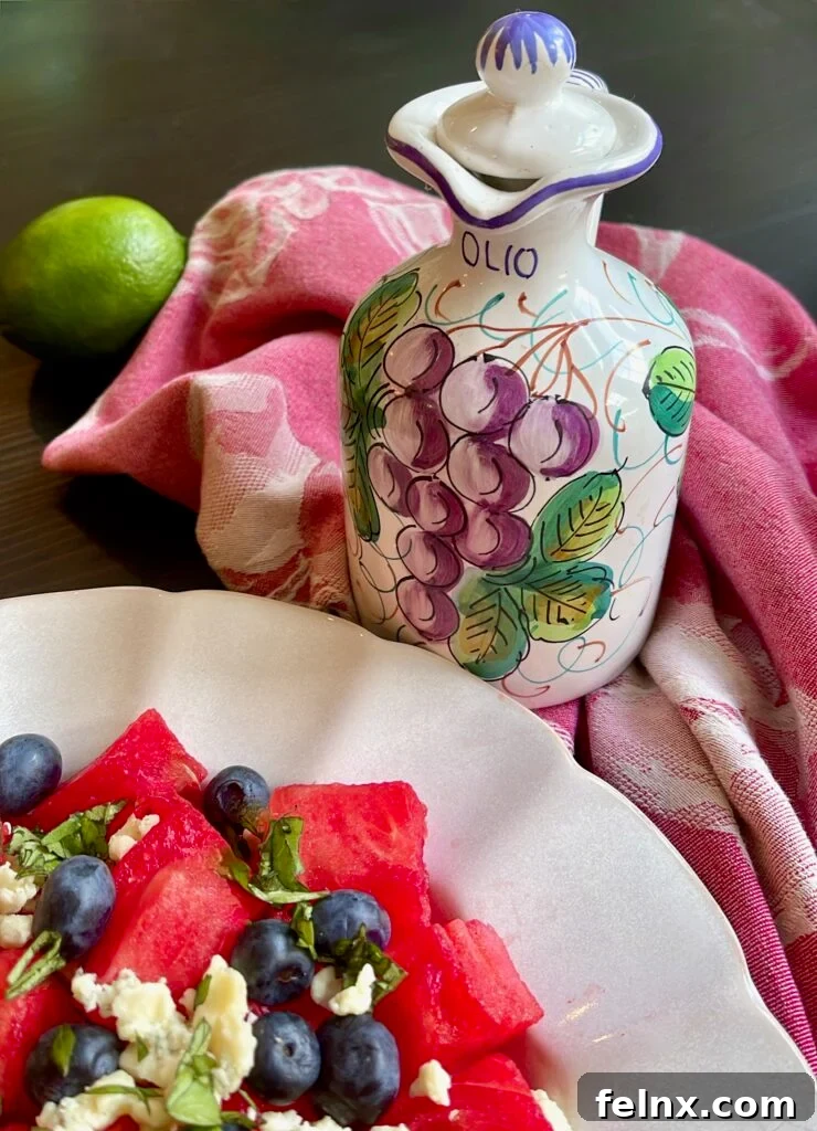 Healthy Summer Fruit Salad with Blueberries and Basil