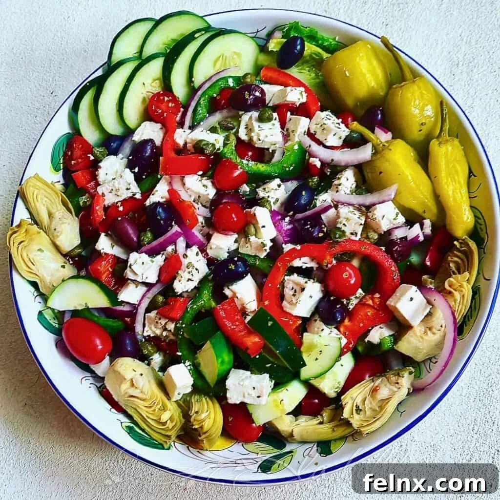 Traditional Classic Greek Salad recipe with fresh vegetables and feta cheese