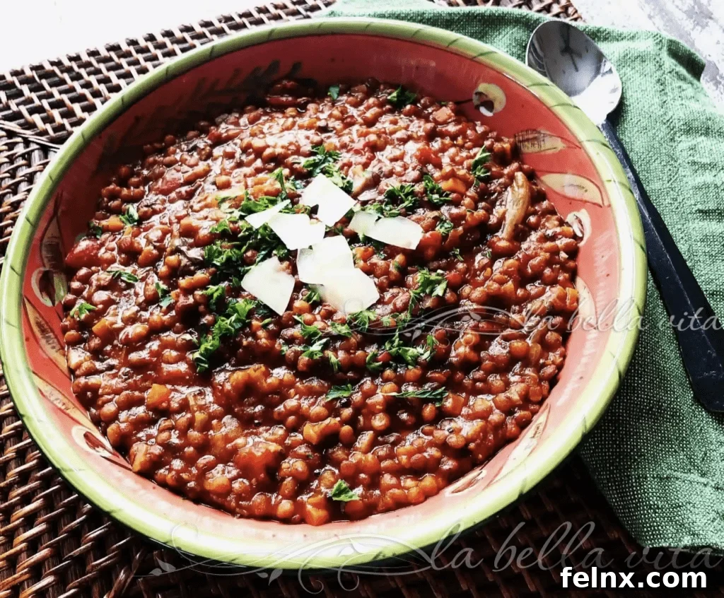 Savory Italian Lentil Soup with herbs