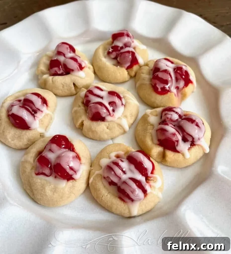 Close-up of freshly baked shortbread cookies with cherry filling