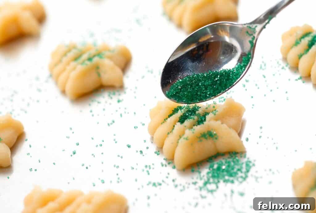 Close up of buttery spritz cookie shapes