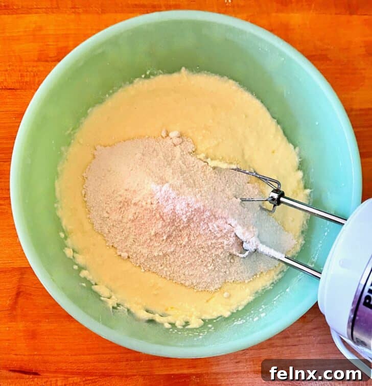 Mixing flour into the wet ingredients
