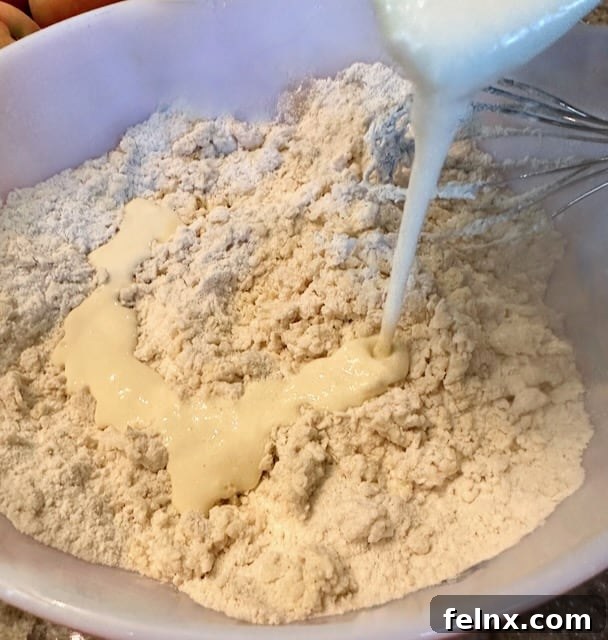 Combining wet and dry scone ingredients