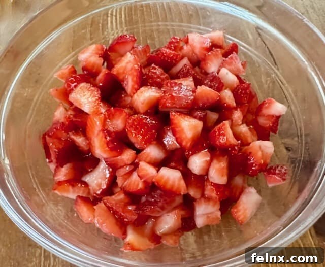 Diced strawberries ready for roasting