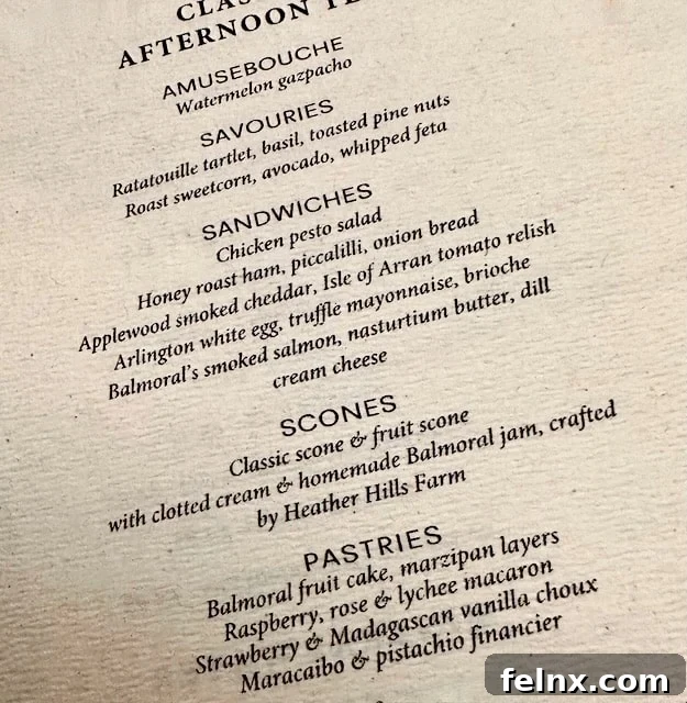 Afternoon Tea Menu at The Balmoral
