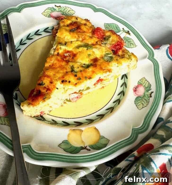 Close up of Cheesy Italian Frittata with colorful peppers