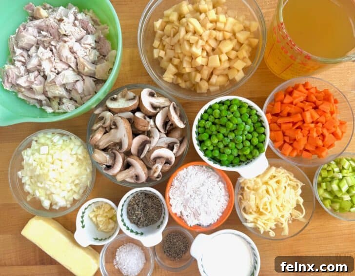 Ingredients for chicken pot pie filling