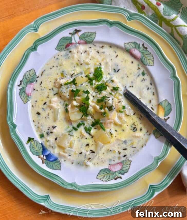 Traditional Scottish Cullen Skink served in a white bowl