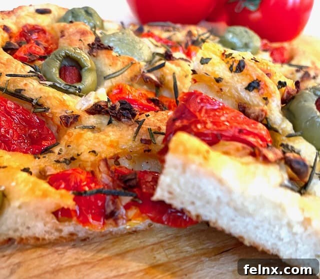 The fluffy interior of potato focaccia