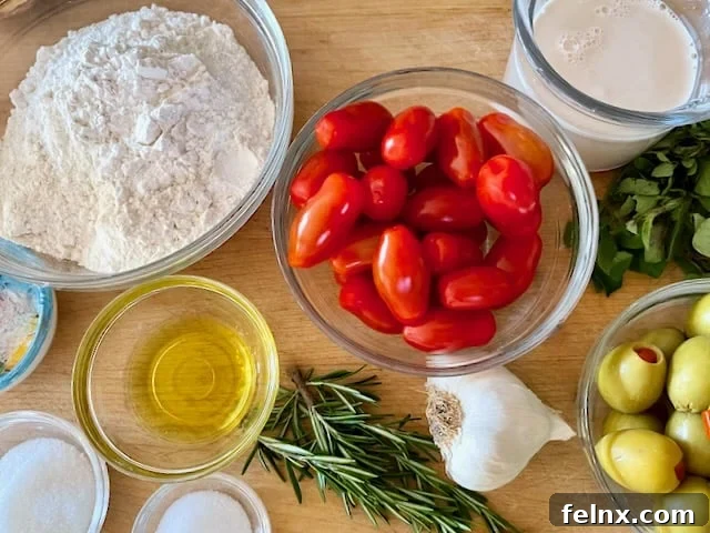 Ingredients for making potato focaccia