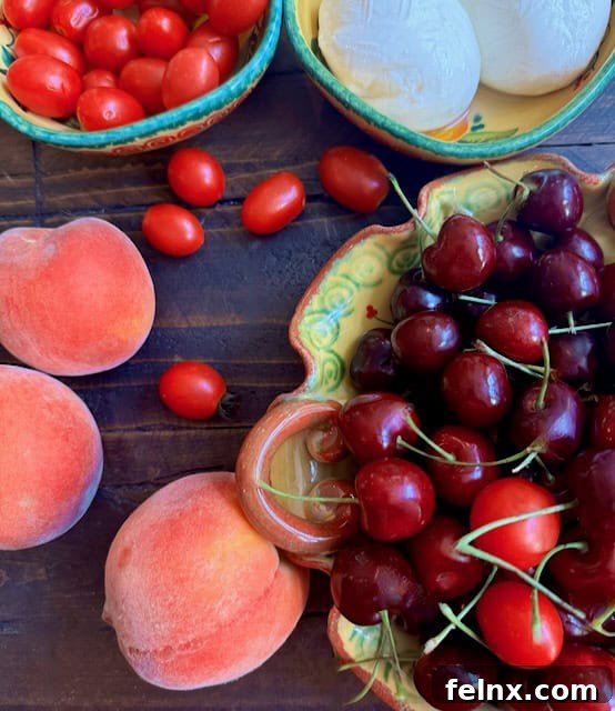Platter of peach salad with herbs