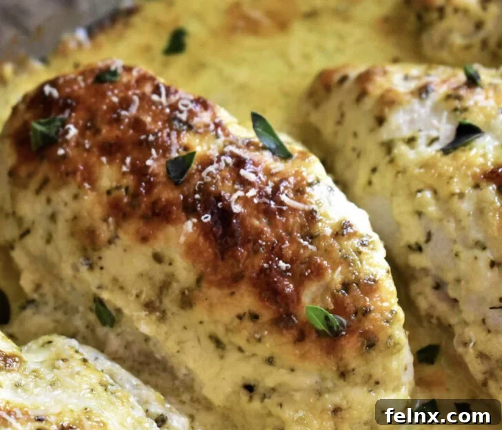 Baked Chicken with Creamy Asiago Sauce