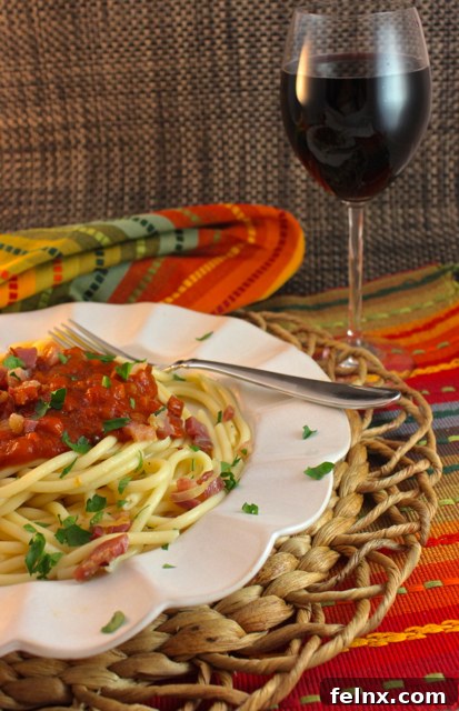 Bucatini all’Amatriciana served in a traditional Italian style