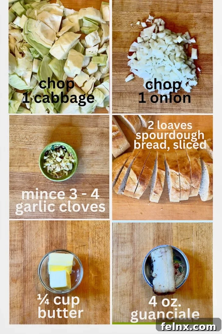 Ingredients for Zuppa alla Valpellinese including cabbage and Fontina