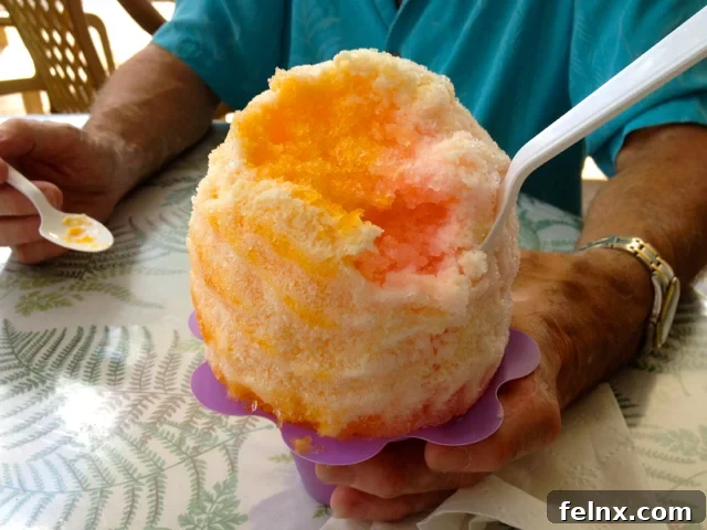 Enjoying Freezing Cold Shave Ice on a Hot Day