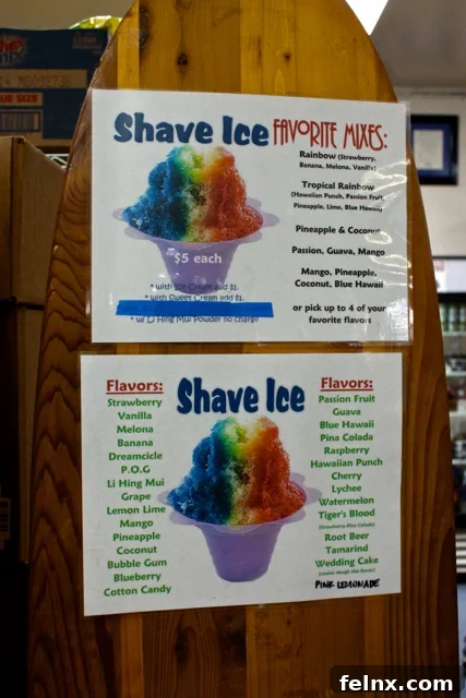 Surfboard Displaying Shave Ice Flavor Offerings