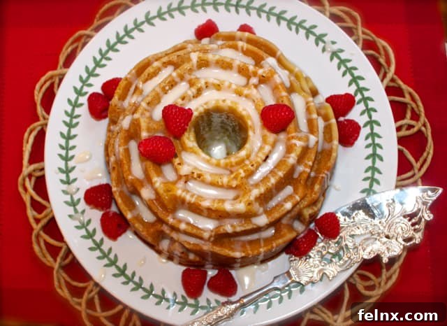 Finished Peach Bundt Cake with glaze