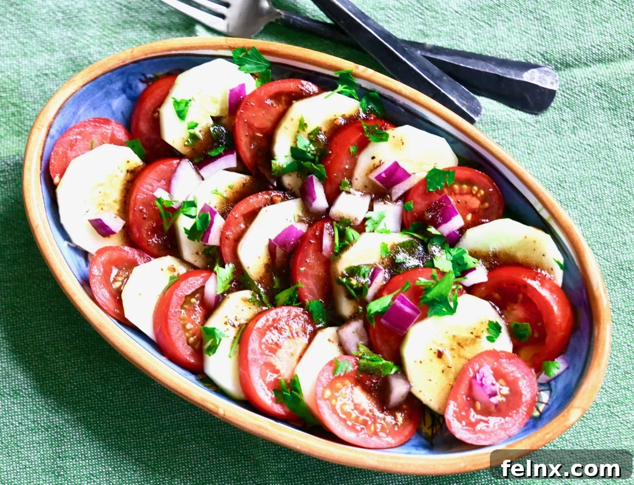 Classic Italian Tomato and Cucumber Salad with red onions