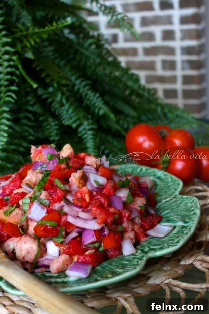 Tuscan Panzanella salad with chunks of bread and tomatoes