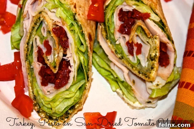 turkey pesto sun-dried tomato wraps detail
